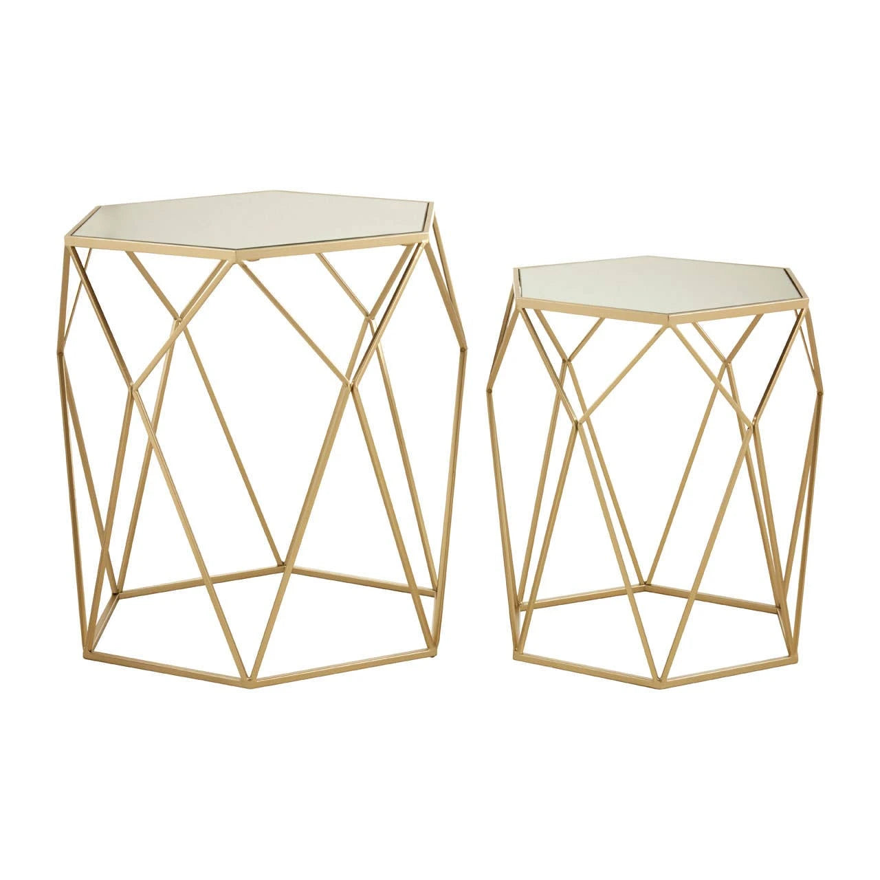 Avantis Set Of 2 Hexagonal Mirrored Top Side Tables