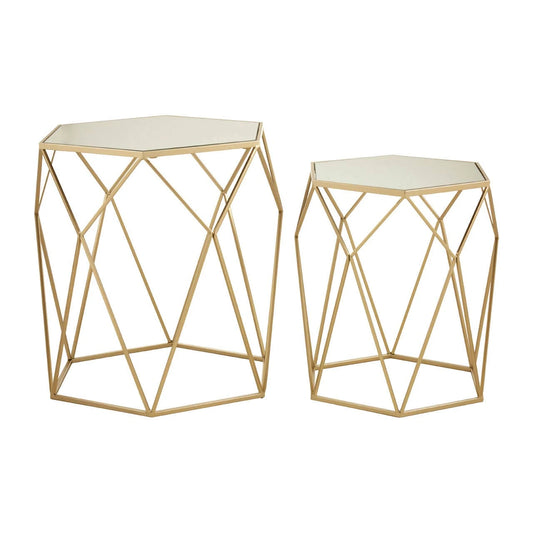 Avantis Set Of 2 Hexagonal Mirrored Top Side Tables
