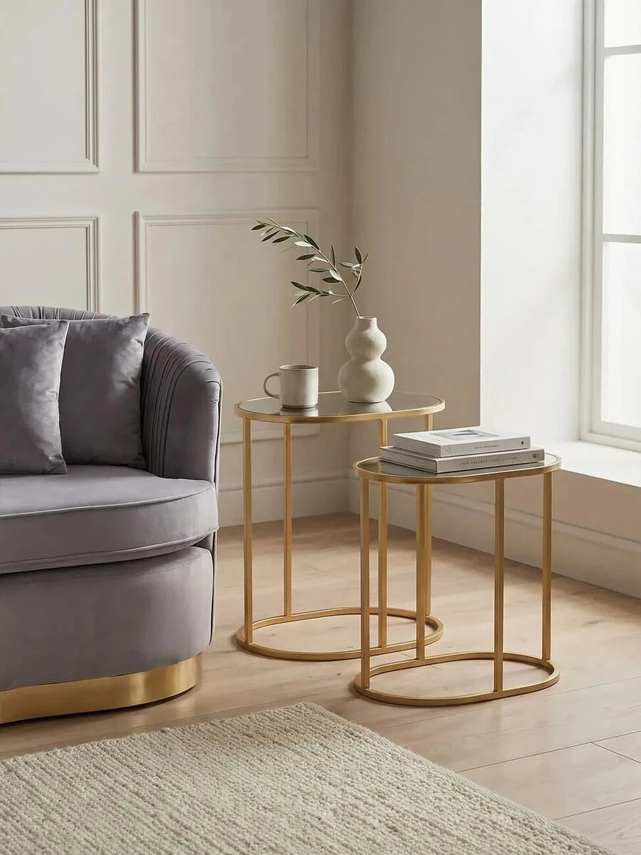 Avantis Gold Finish Set Of 2 Oval Side Tables