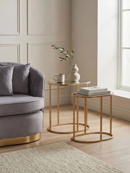 Avantis Gold Finish Set Of 2 Oval Side Tables