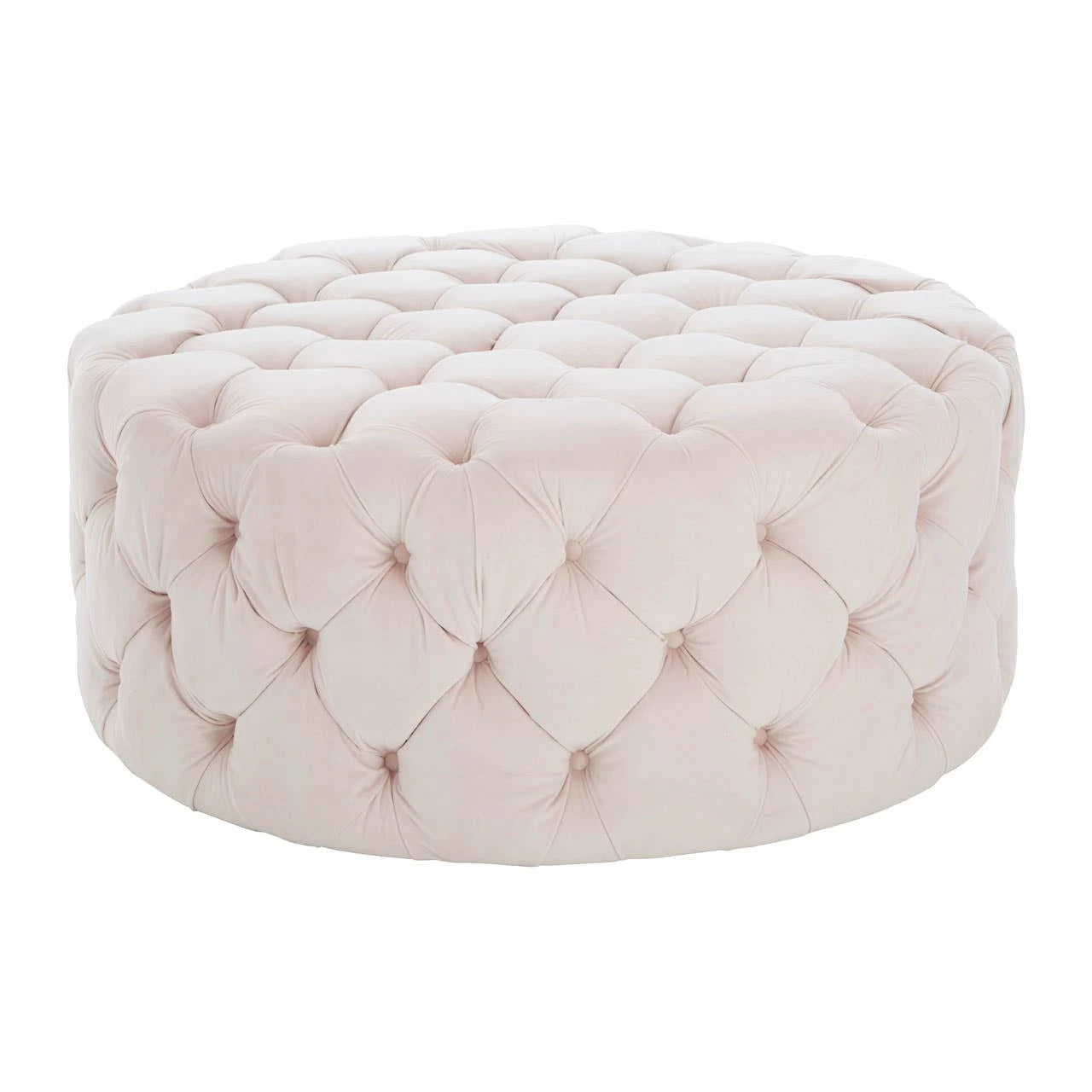 Suri Pale Pink Velvet Round Ottoman Stool