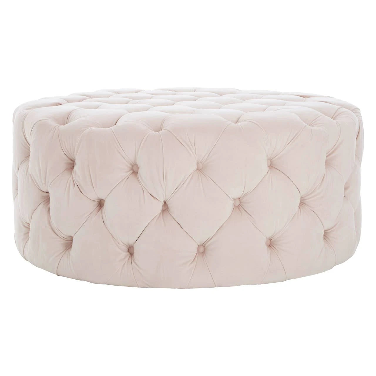 Suri Pale Pink Velvet Round Ottoman Stool