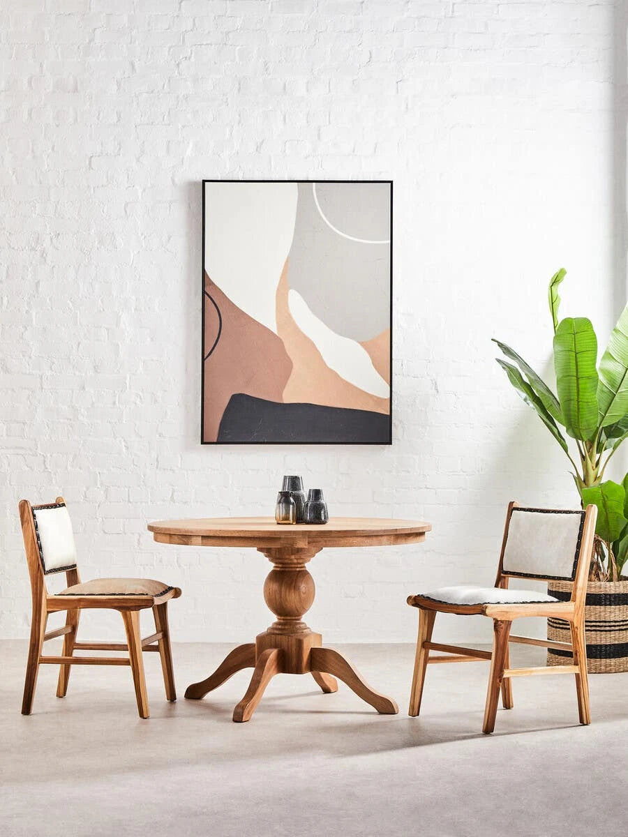 Kendari Natural Leather and Teak Wood Dining Chair