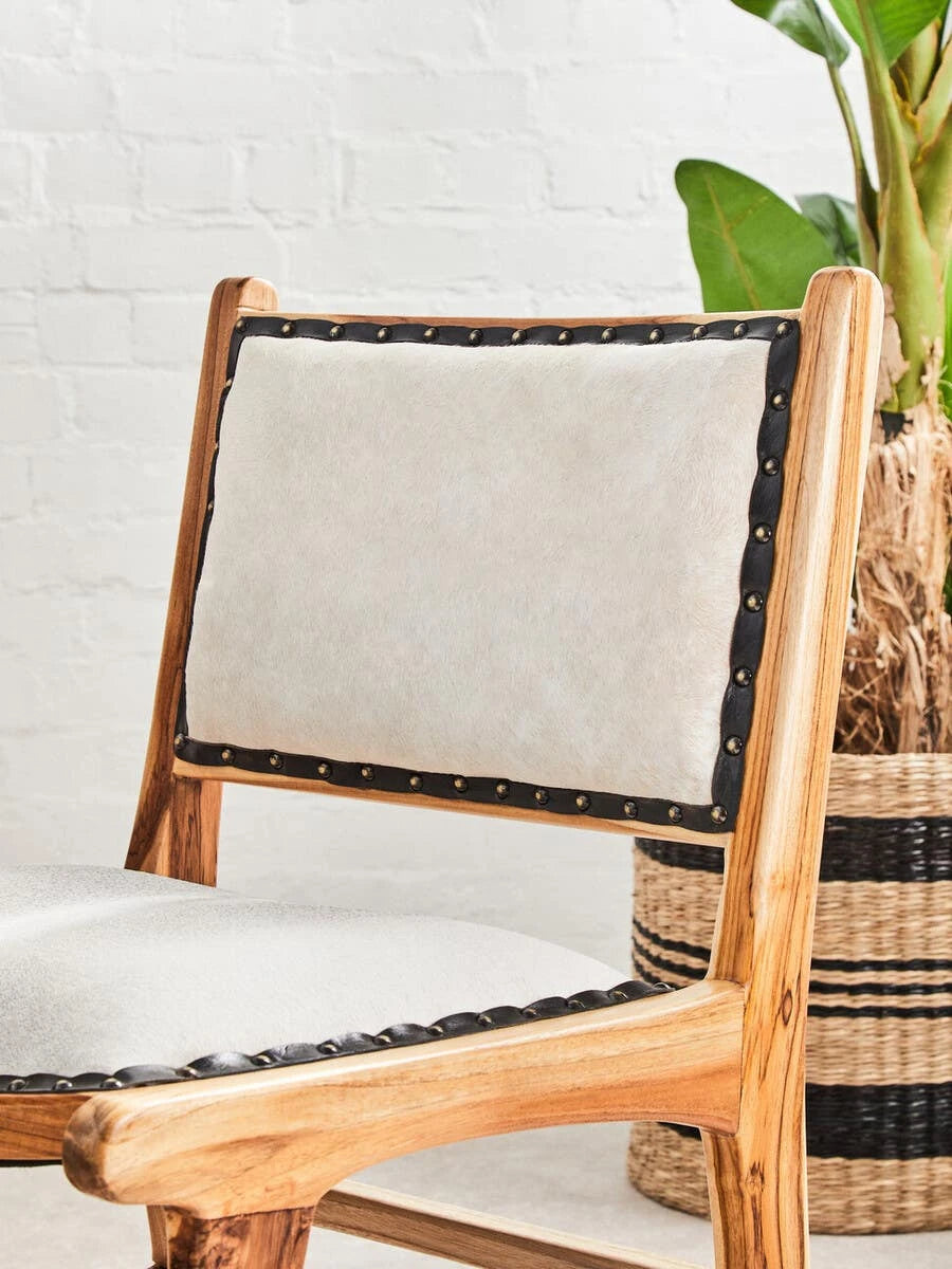 Kendari Natural Leather and Teak Wood Dining Chair