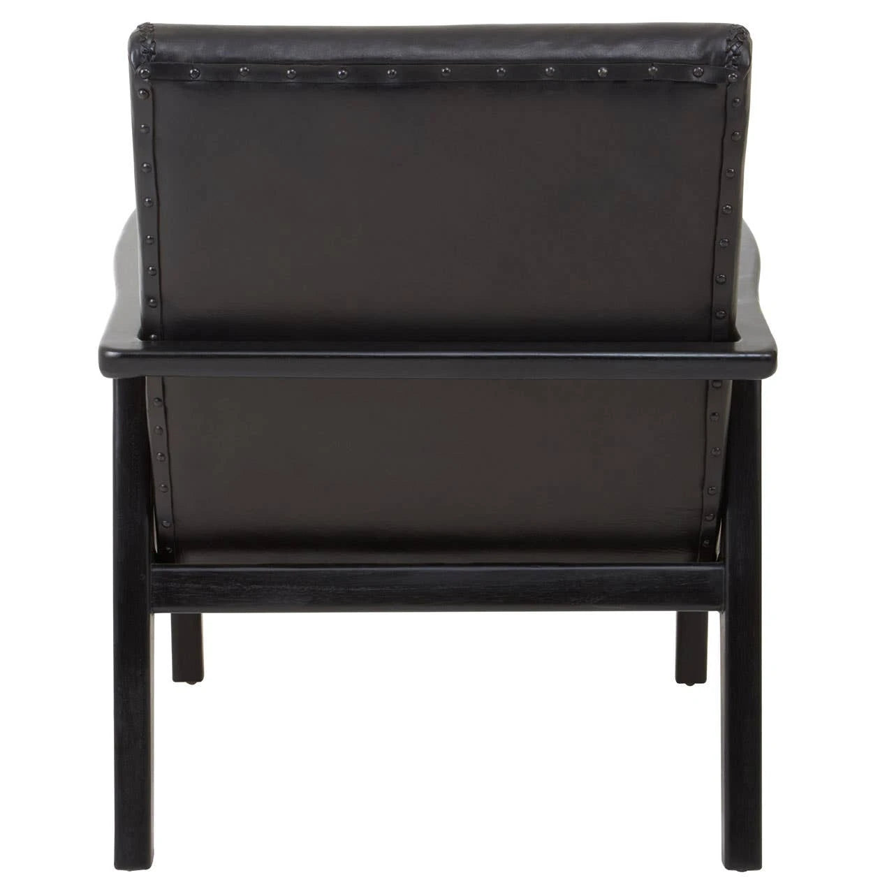 Kendari Black Leather and Teak Wood Armchair
