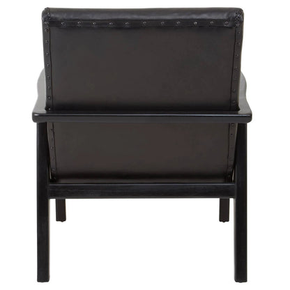 Kendari Black Leather and Teak Wood Armchair