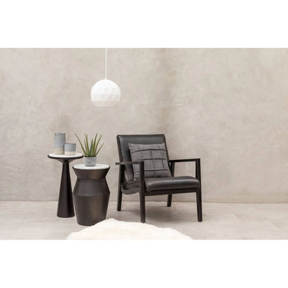 Kendari Black Leather and Teak Wood Armchair
