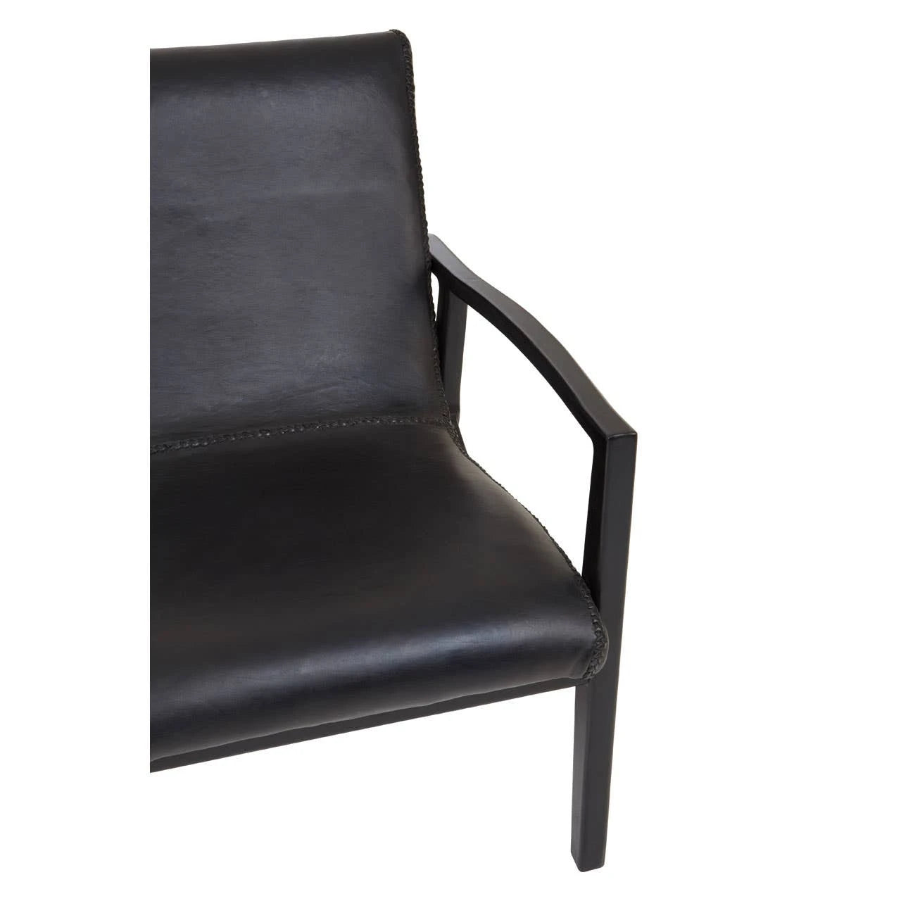 Kendari Black Leather and Teak Wood Armchair
