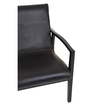 Kendari Black Leather and Teak Wood Armchair