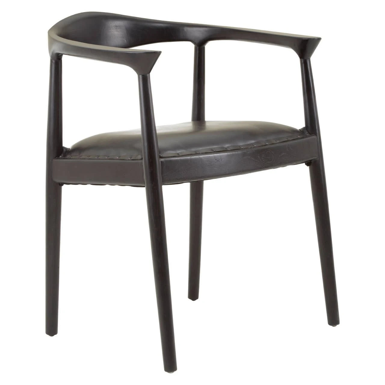 Kendari Black Leather and Teak Wood Chair