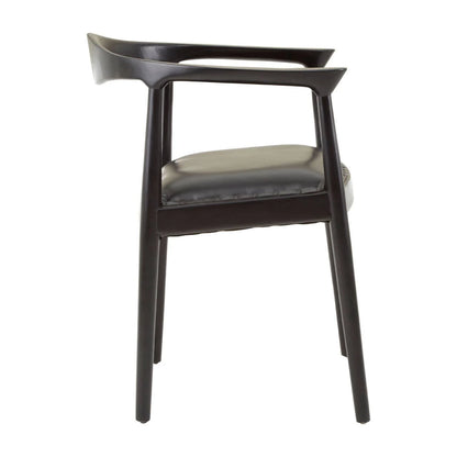 Kendari Black Leather and Teak Wood Chair