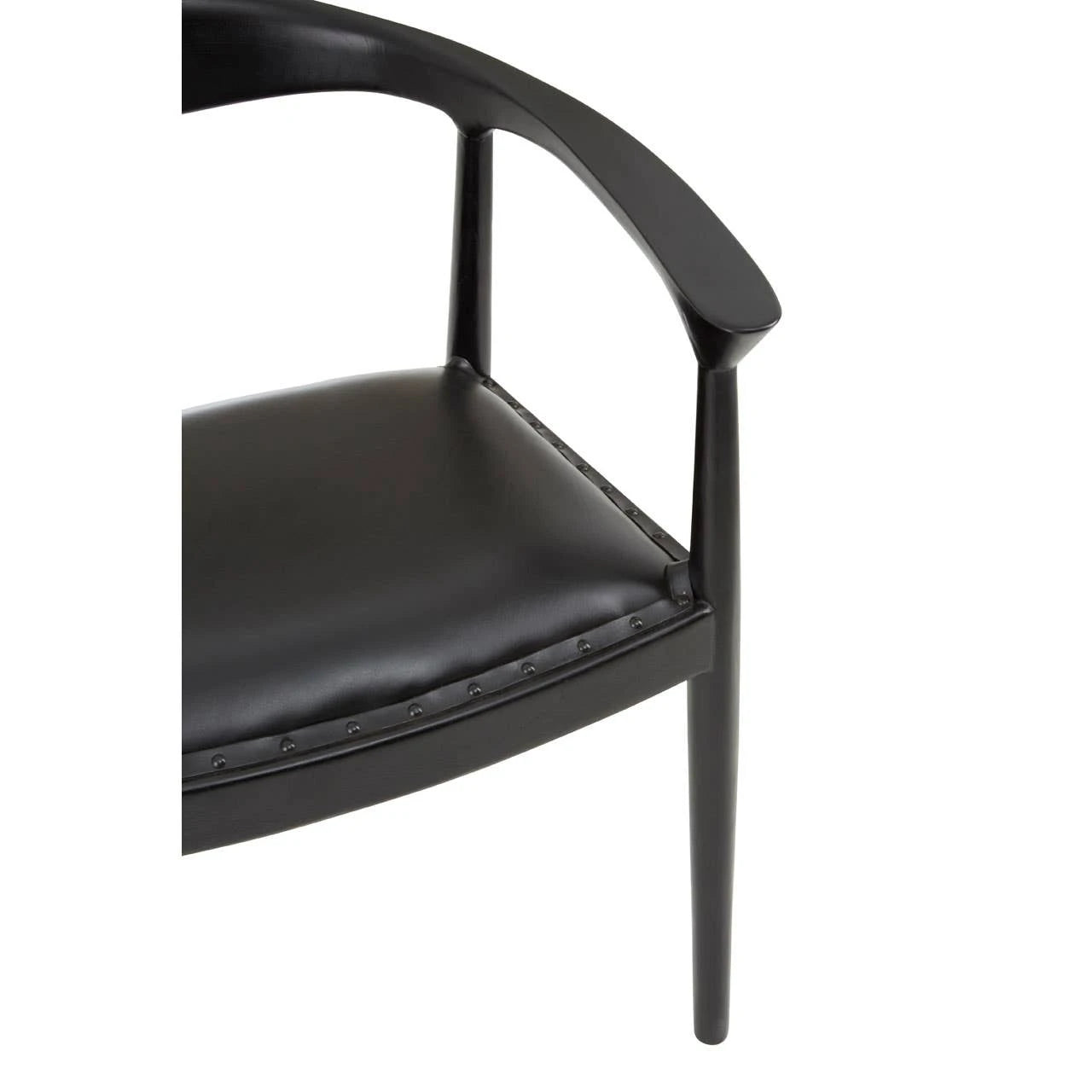 Kendari Black Leather and Teak Wood Chair