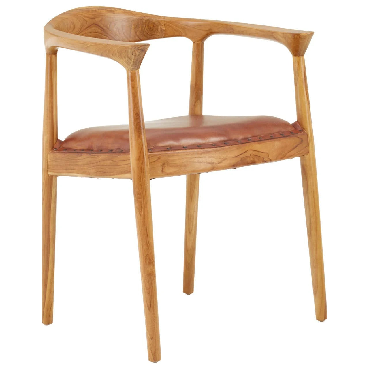 Kendari Brown Leather and Teak Wood Chair