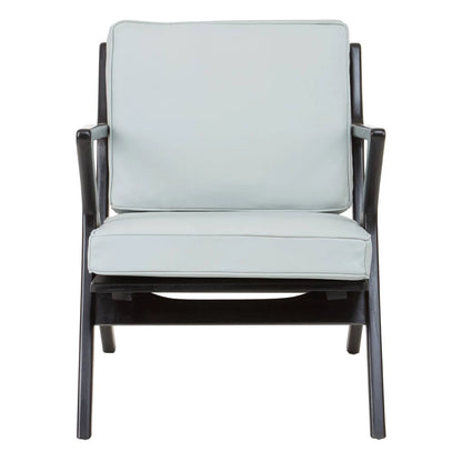 Kendari Grey Leather and Black Teak Wood Armchair