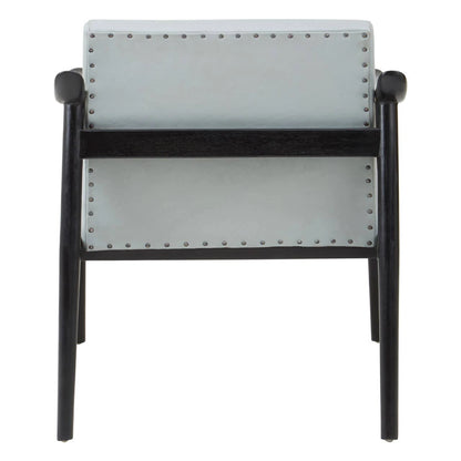 Kendari Grey Leather Armchair with Black Teak Wood Frame