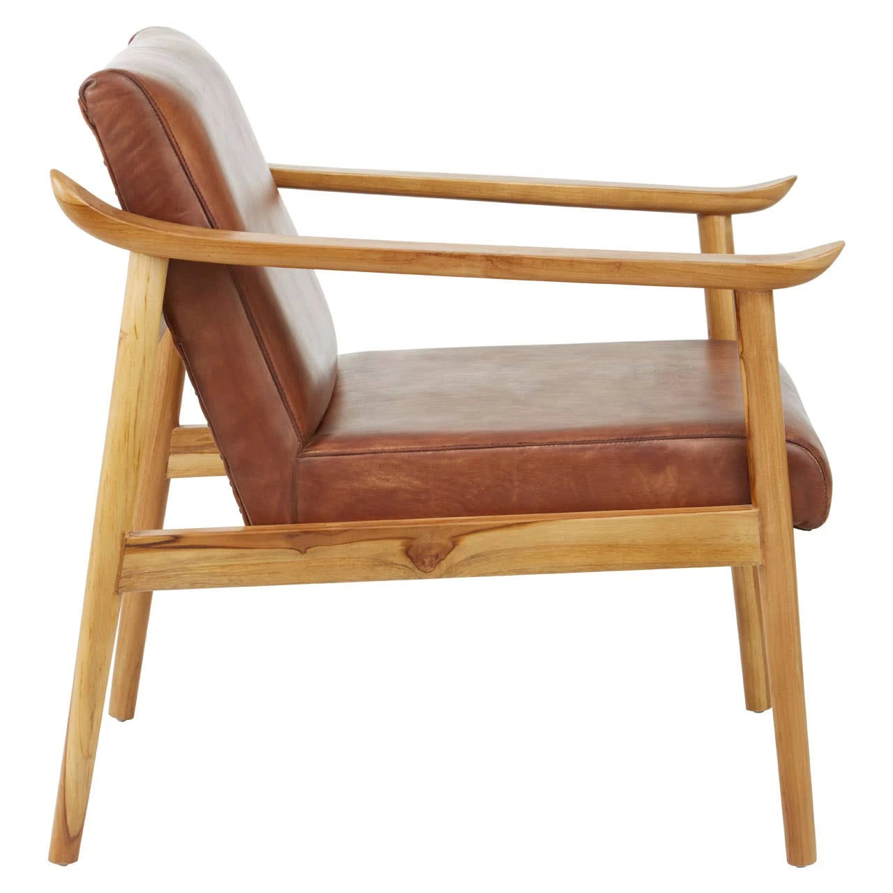 Kendari Brown Leather with Natural Teak Wood Armchair
