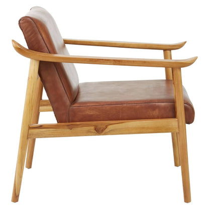 Kendari Brown Leather with Natural Teak Wood Armchair
