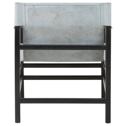 Kendari Grey Leather and Black Teak Wood Chair