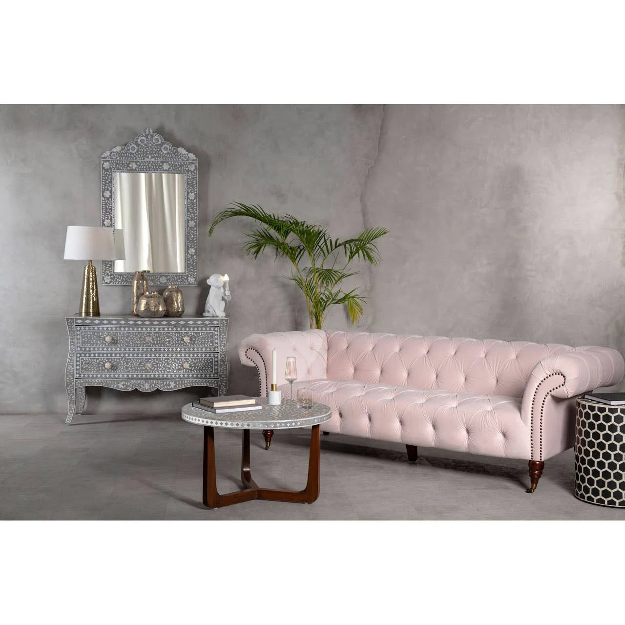 Fusion Mother of Pearl Design Round Coffee Table