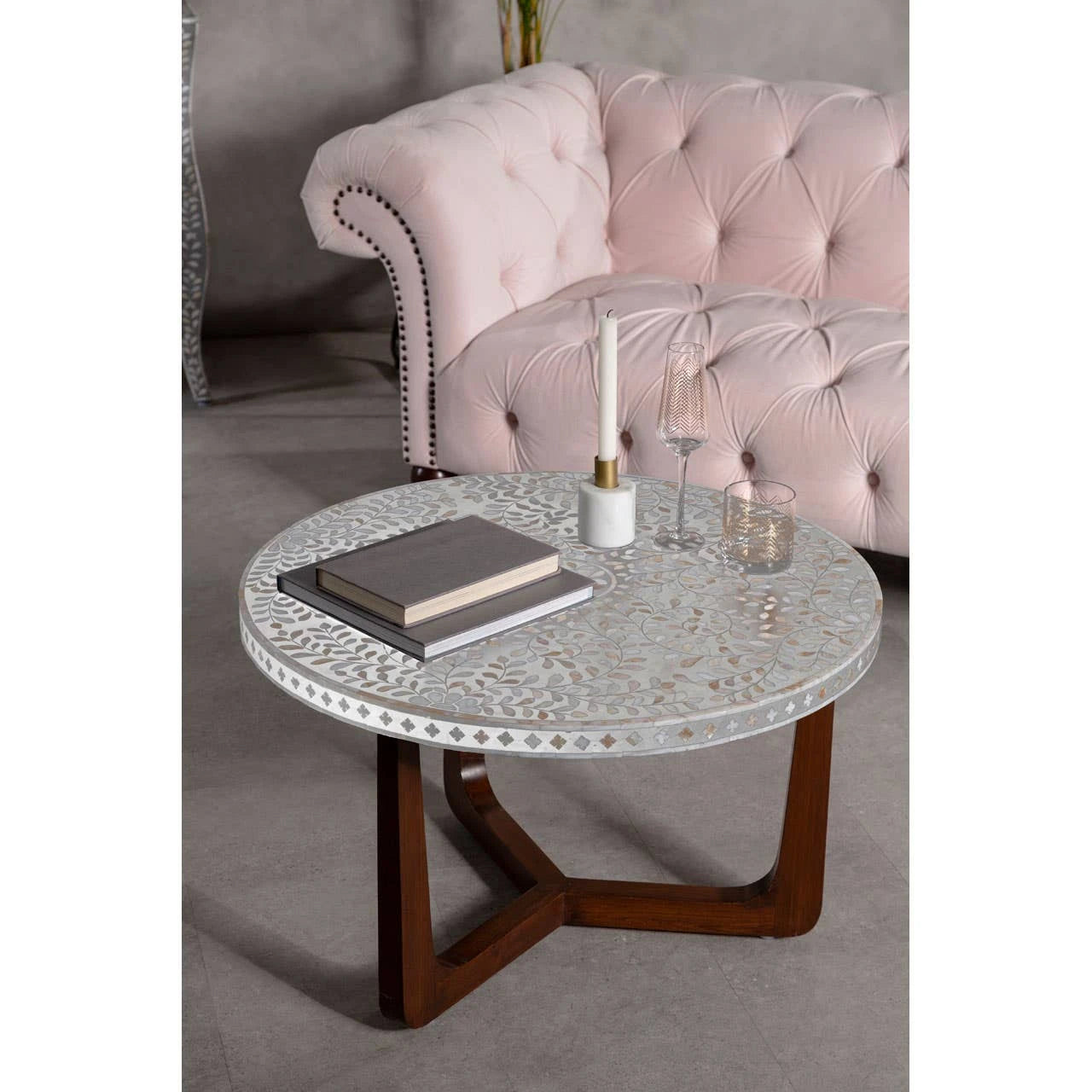 Fusion Mother of Pearl Design Round Coffee Table