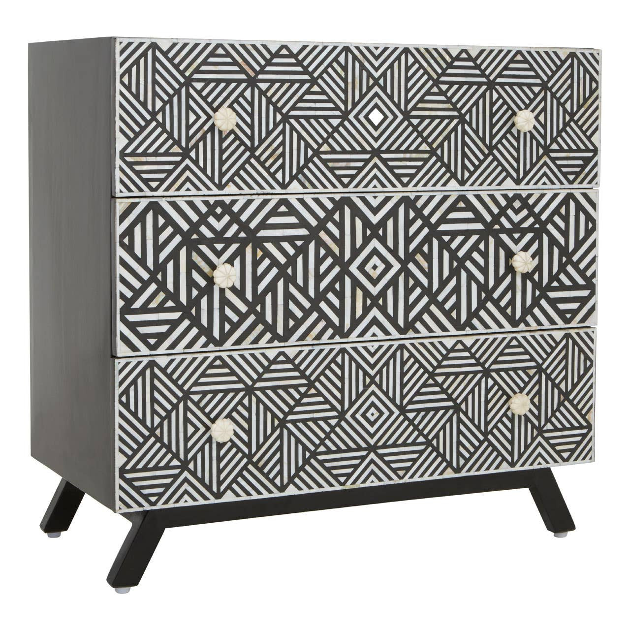 Fusion Black and Mother of Pearl Chest of 3 Drawers