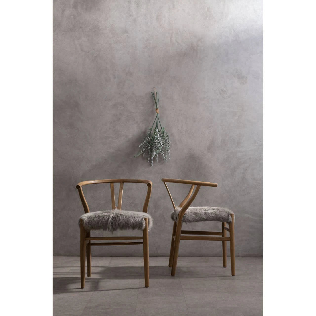 Hazel Natural Oak Wood and Grey Fur Dining Chair