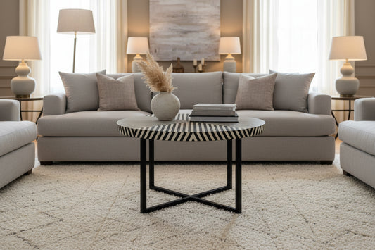 Boho Bone Inlay Coffee Table with Metal Legs