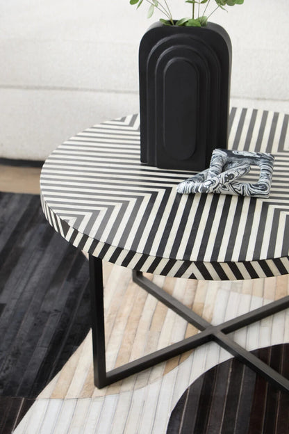 Boho Bone Inlay Coffee Table with Metal Legs