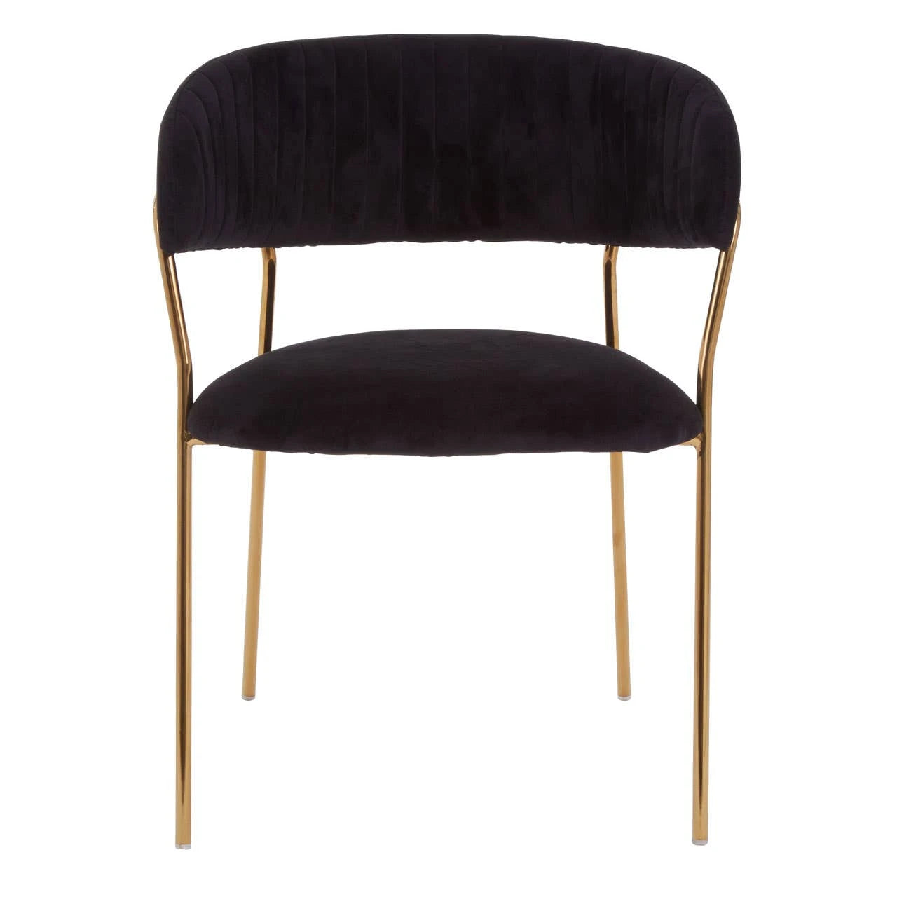 Tamzin Black Velvet Channel Tufted Dining Chair with Gold Finish Legs