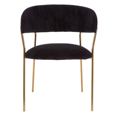 Tamzin Black Velvet Channel Tufted Dining Chair with Gold Finish Legs