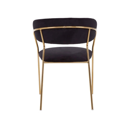 Tamzin Black Velvet Channel Tufted Dining Chair with Gold Finish Legs