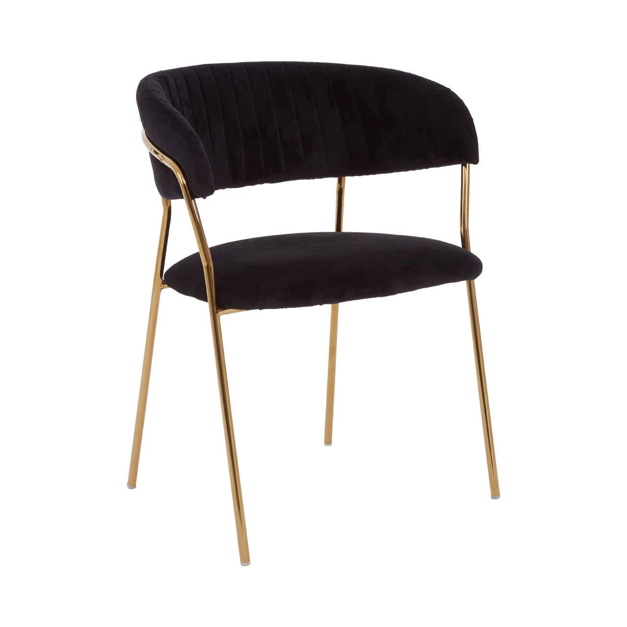 Tamzin Black Velvet Channel Tufted Dining Chair with Gold Finish Legs