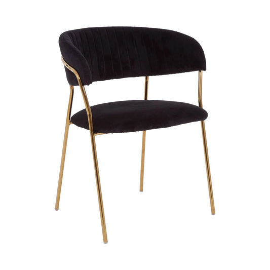Tamzin Black Velvet Channel Tufted Dining Chair with Gold Finish Legs