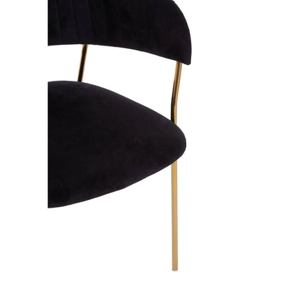 Tamzin Black Velvet Channel Tufted Dining Chair with Gold Finish Legs