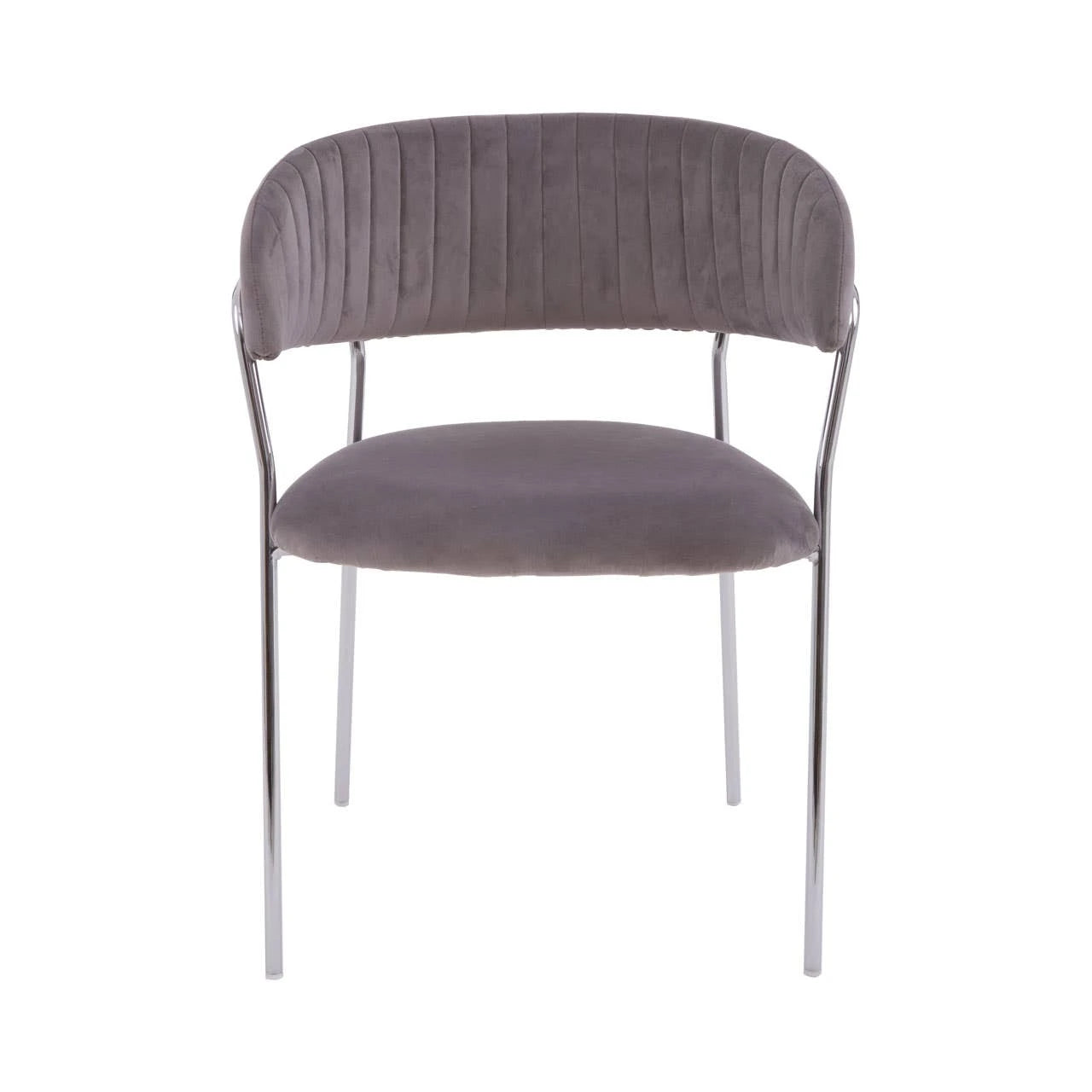 Tamzin Mink Velvet Channel Tufted and Chrome Finish Dining Chair
