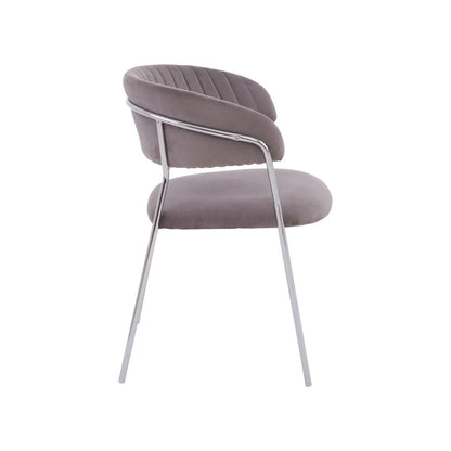 Tamzin Mink Velvet Channel Tufted and Chrome Finish Dining Chair