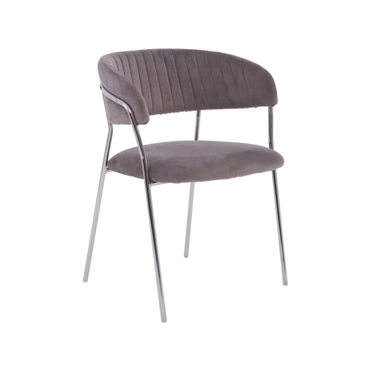 Tamzin Mink Velvet Channel Tufted and Chrome Finish Dining Chair