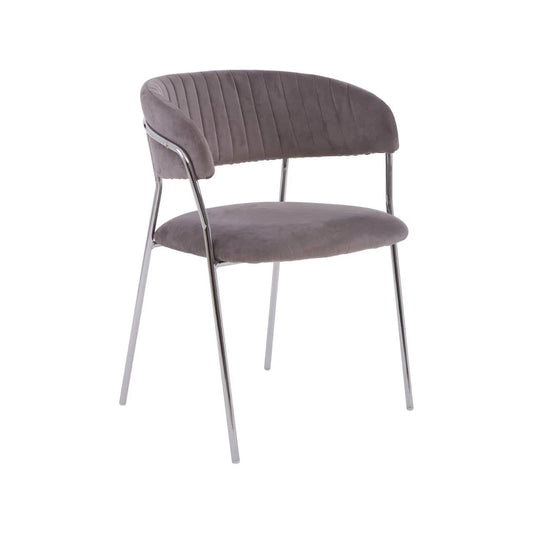 Tamzin Mink Velvet Channel Tufted and Chrome Finish Dining Chair
