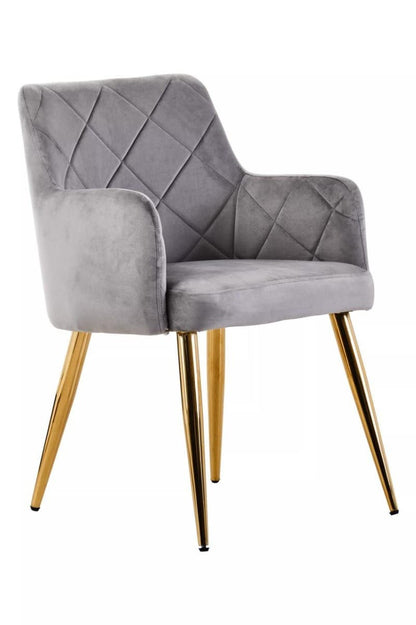 Tamzin Mink Velvet Quilted Dining Chair with Gold Finish Legs