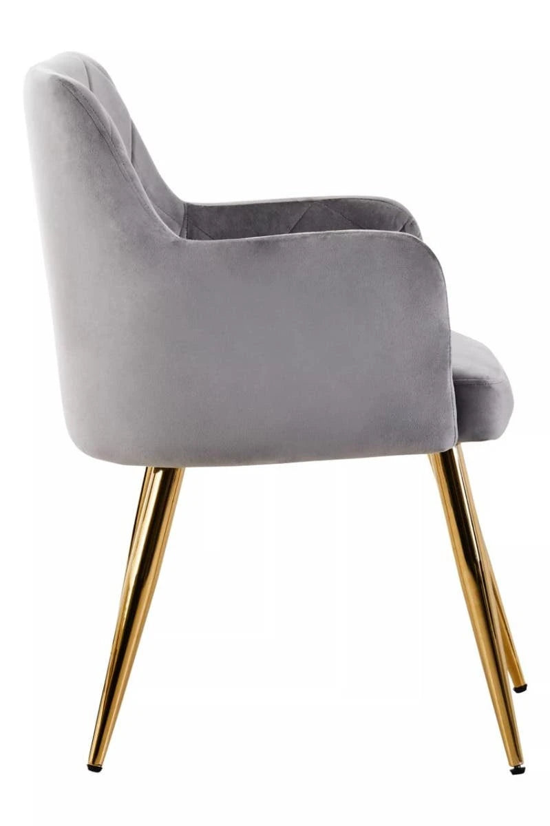 Tamzin Mink Velvet Quilted Dining Chair with Gold Finish Legs