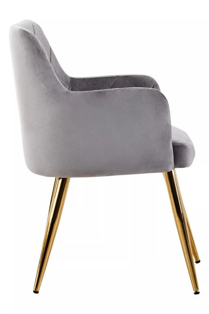 Tamzin Mink Velvet Quilted Dining Chair with Gold Finish Legs