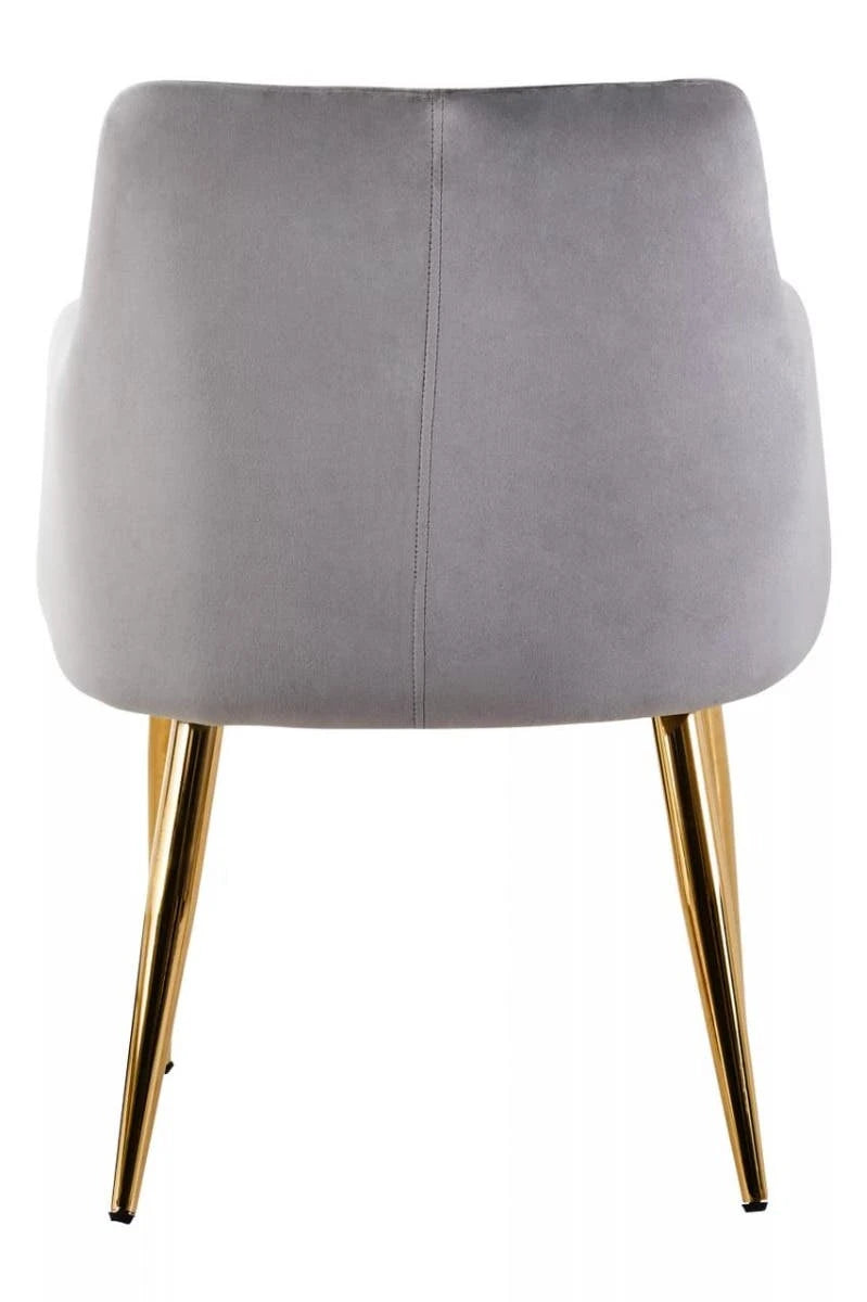 Tamzin Mink Velvet Quilted Dining Chair with Gold Finish Legs
