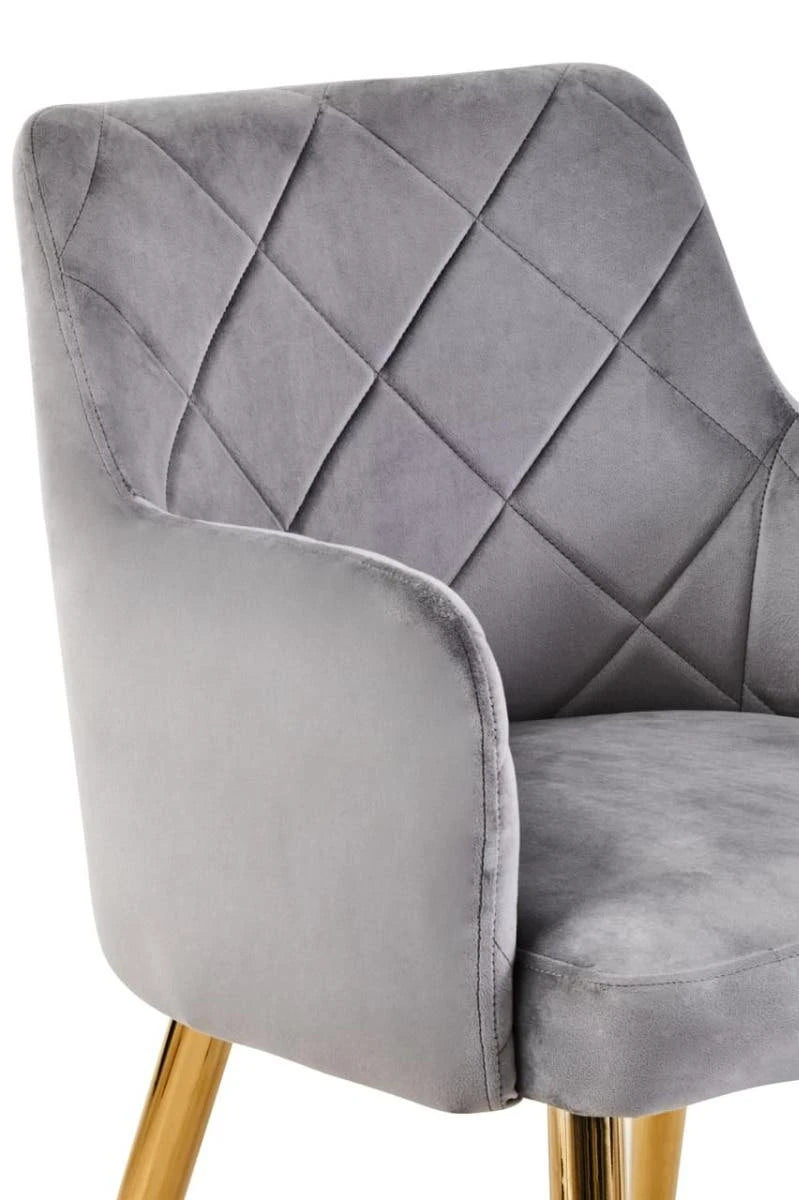 Tamzin Mink Velvet Quilted Dining Chair with Gold Finish Legs