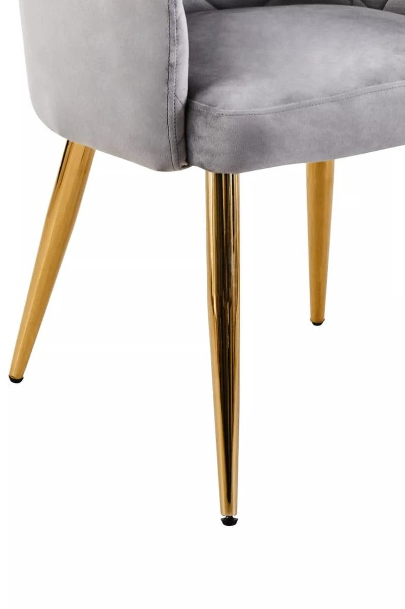 Tamzin Mink Velvet Quilted Dining Chair with Gold Finish Legs