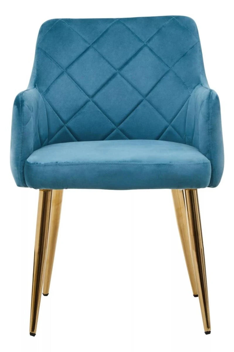 Tamzin Light Blue Velvet Quilted Dining Chair with Gold Finish Legs