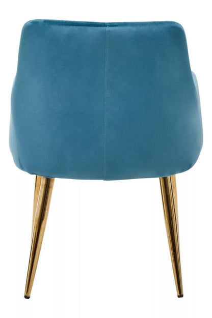 Tamzin Light Blue Velvet Quilted Dining Chair with Gold Finish Legs