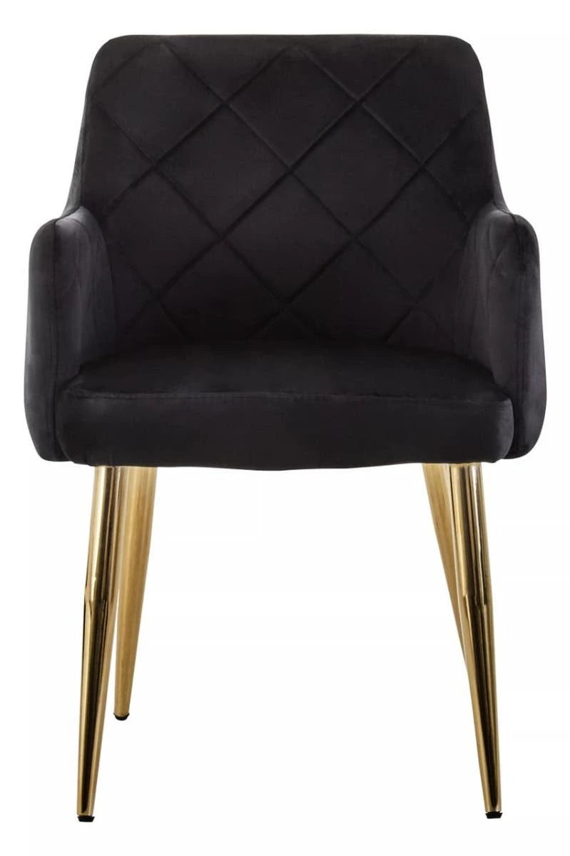 Tamzin Black Velvet Quilted Dining Chair with Gold Finish Legs