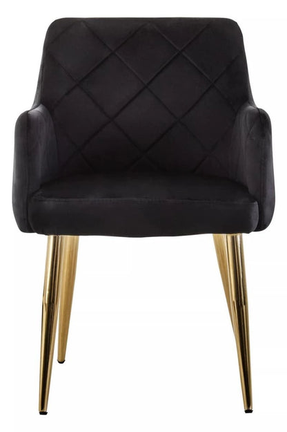 Tamzin Black Velvet Quilted Dining Chair with Gold Finish Legs