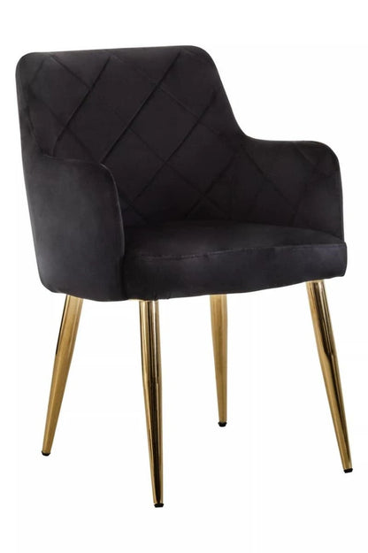 Tamzin Black Velvet Quilted Dining Chair with Gold Finish Legs