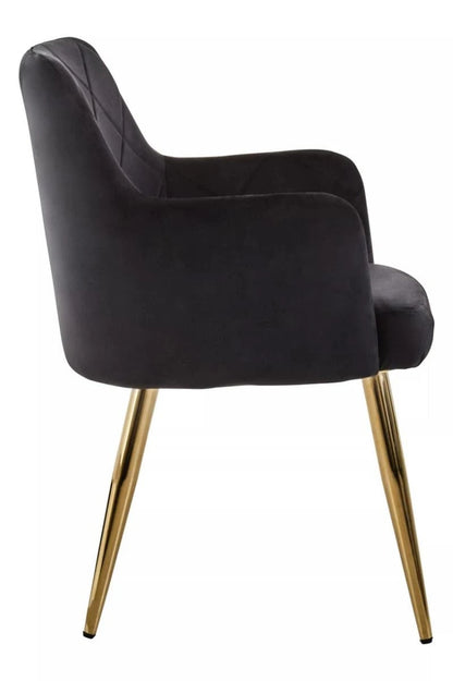 Tamzin Black Velvet Quilted Dining Chair with Gold Finish Legs